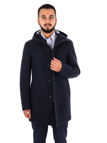 Fb Feudi Blu, cappotto con cappuccio da uomo blu