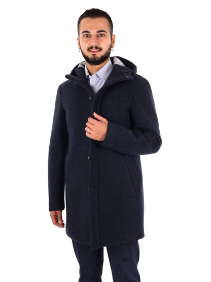 Fb Feudi Blu, cappotto con cappuccio da uomo blu