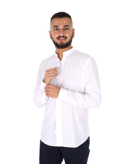 Camicia da uomo FB Fiaccola con colletto alla coreana bianca in cotone