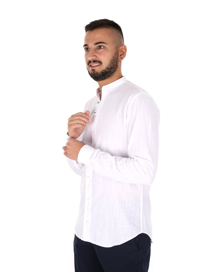 Camicia da uomo FB Fiaccola con colletto alla coreana bianca in cotone
