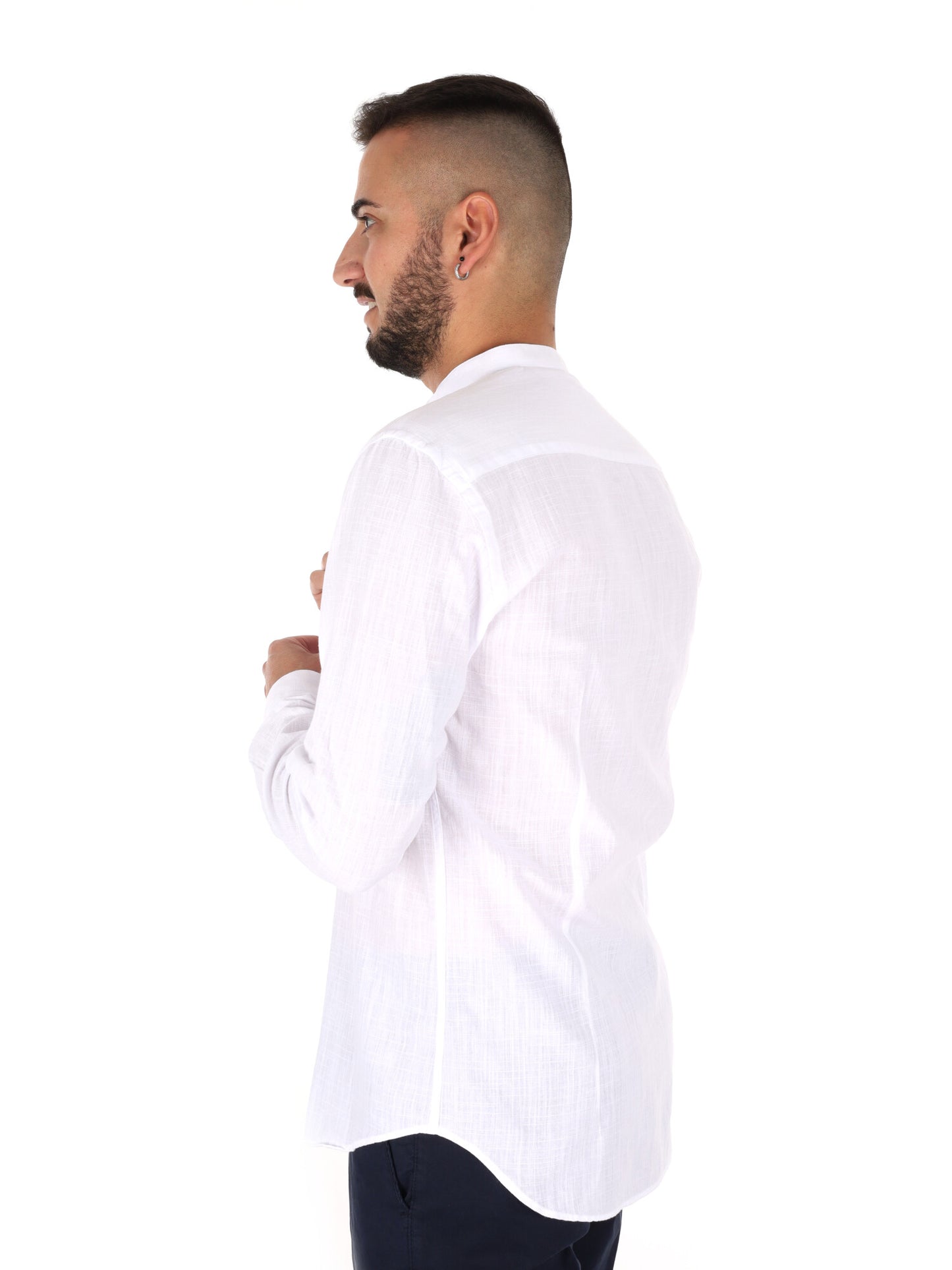 Camicia da uomo FB Fiaccola con colletto alla coreana bianca in cotone