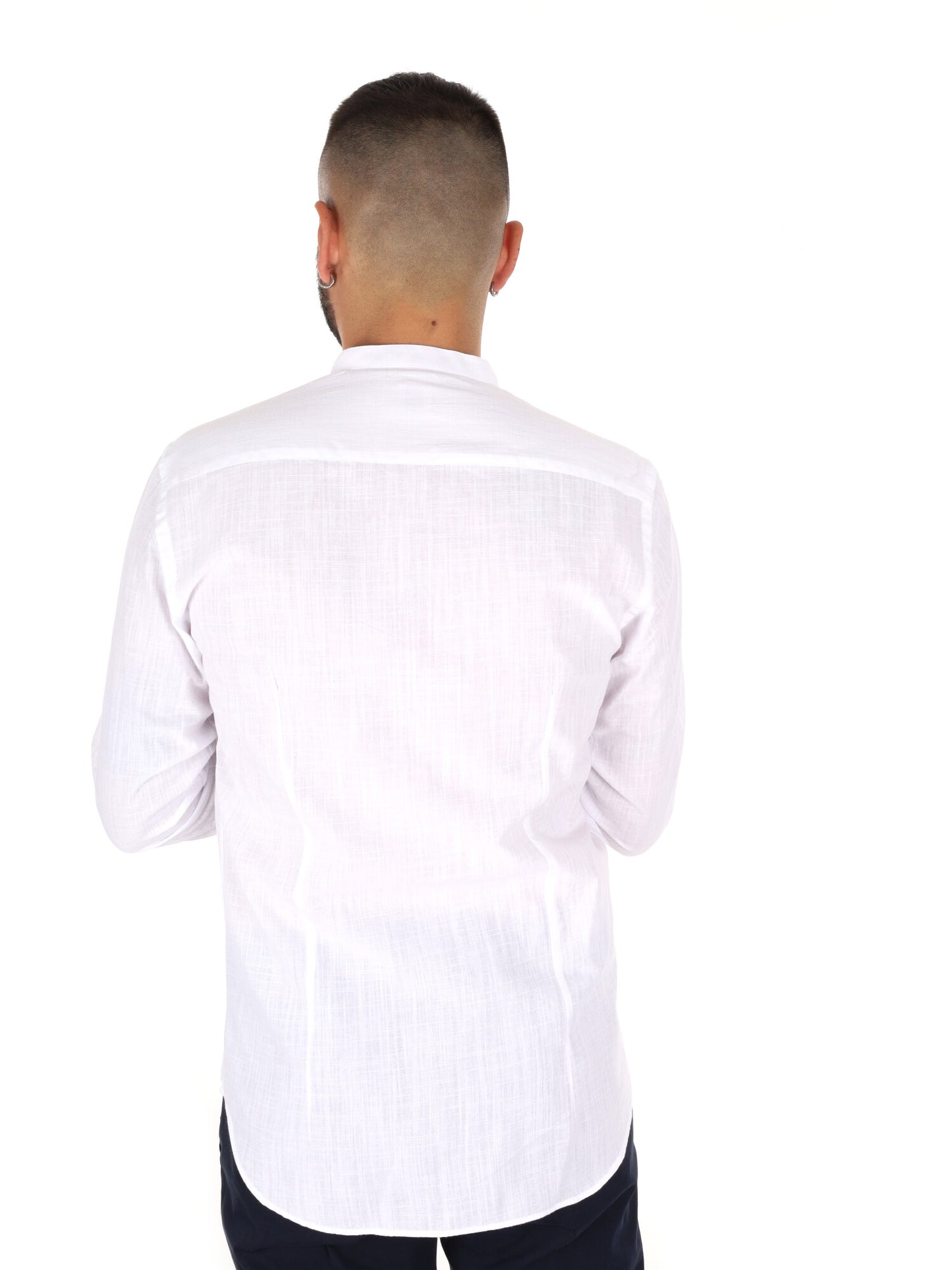 Camicia da uomo FB Fiaccola con colletto alla coreana bianca in cotone
