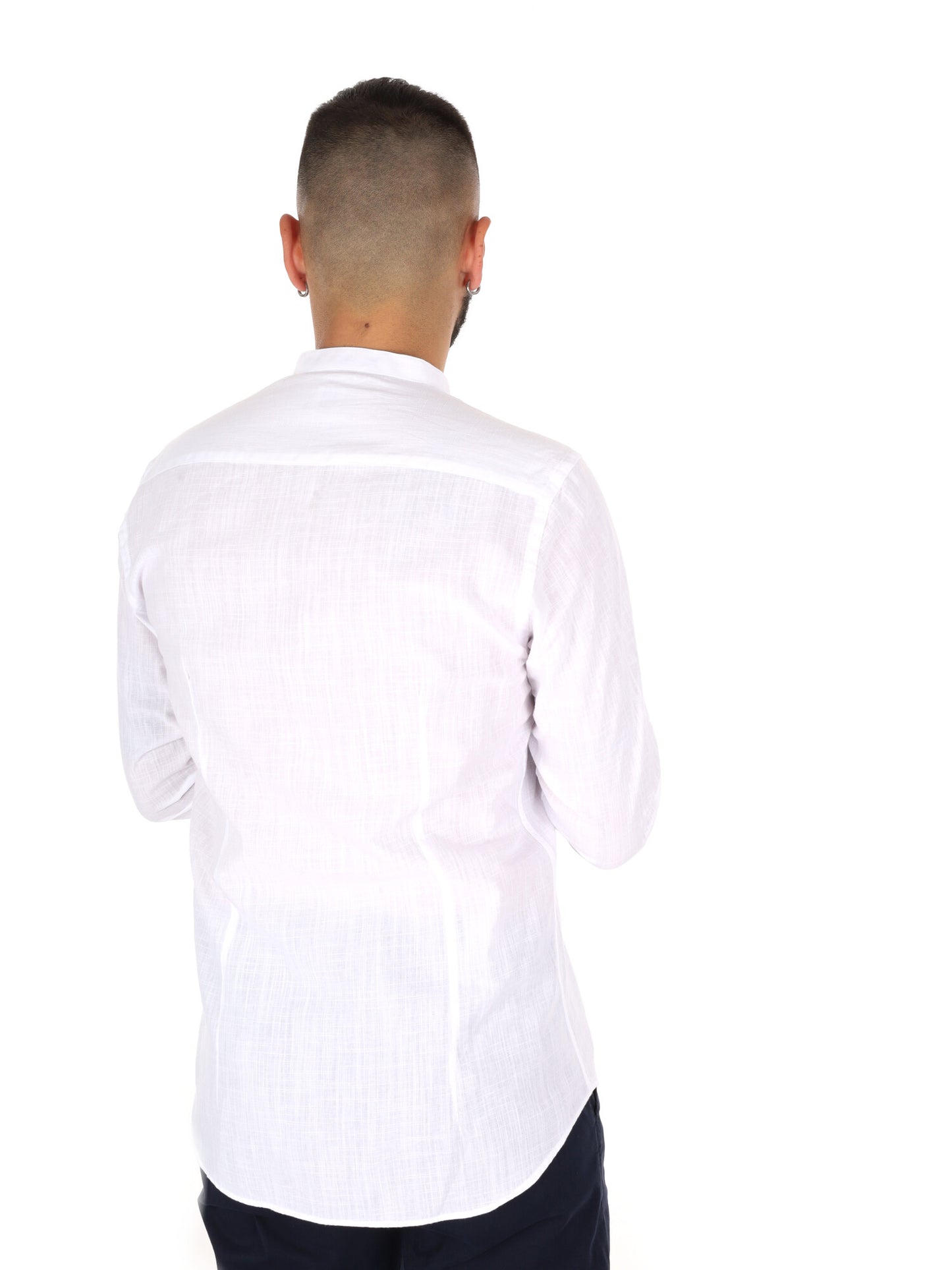 Camicia da uomo FB Fiaccola con colletto alla coreana bianca in cotone