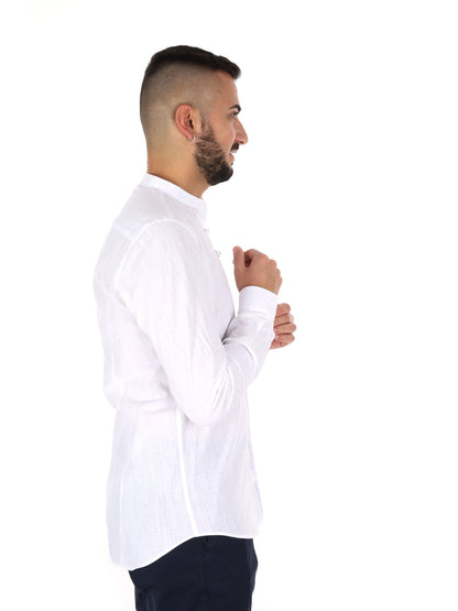 Camicia da uomo FB Fiaccola con colletto alla coreana bianca in cotone