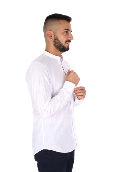 Camicia da uomo FB Fiaccola con colletto alla coreana bianca in cotone