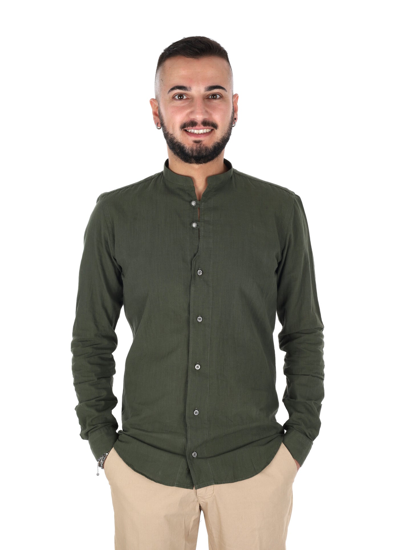 Camicia Fiaccola Corea in stile militare verde da uomo