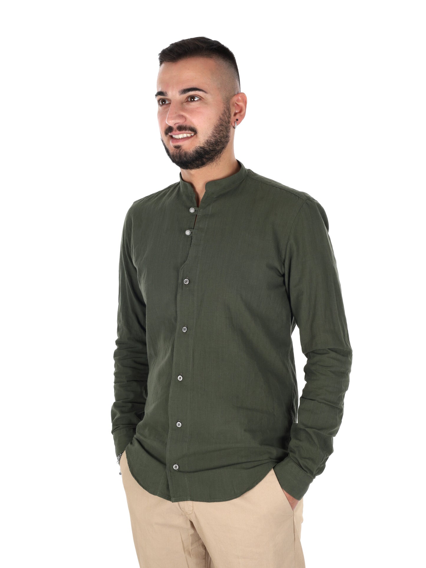Camicia Fiaccola Corea in stile militare verde da uomo