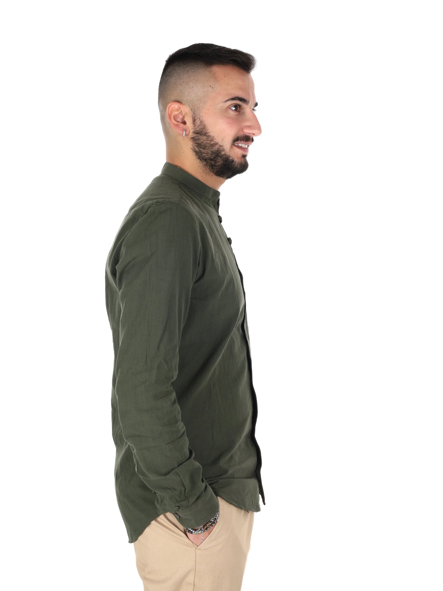 Camicia Fiaccola Corea in stile militare verde da uomo