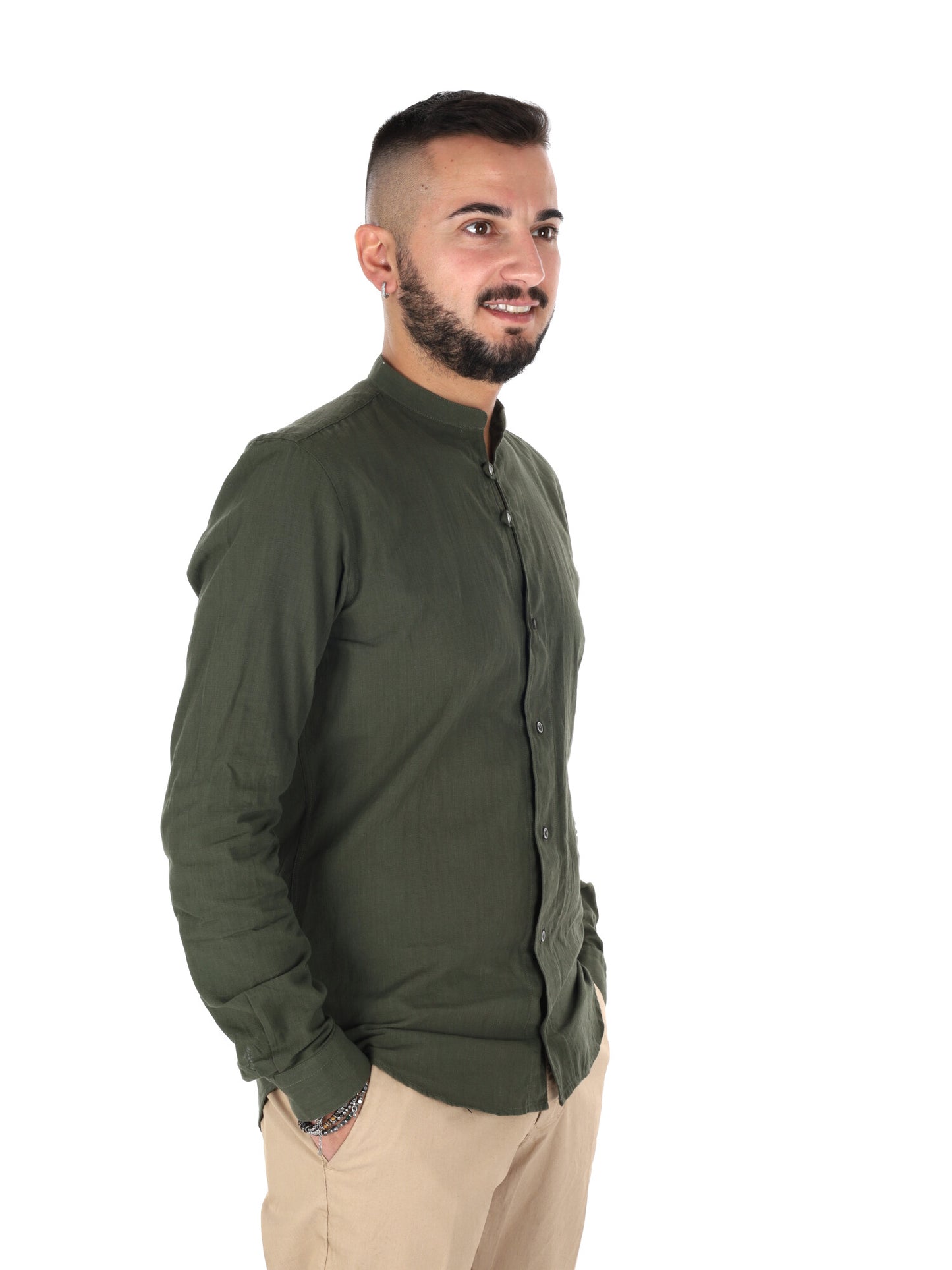 Camicia Fiaccola Corea in stile militare verde da uomo