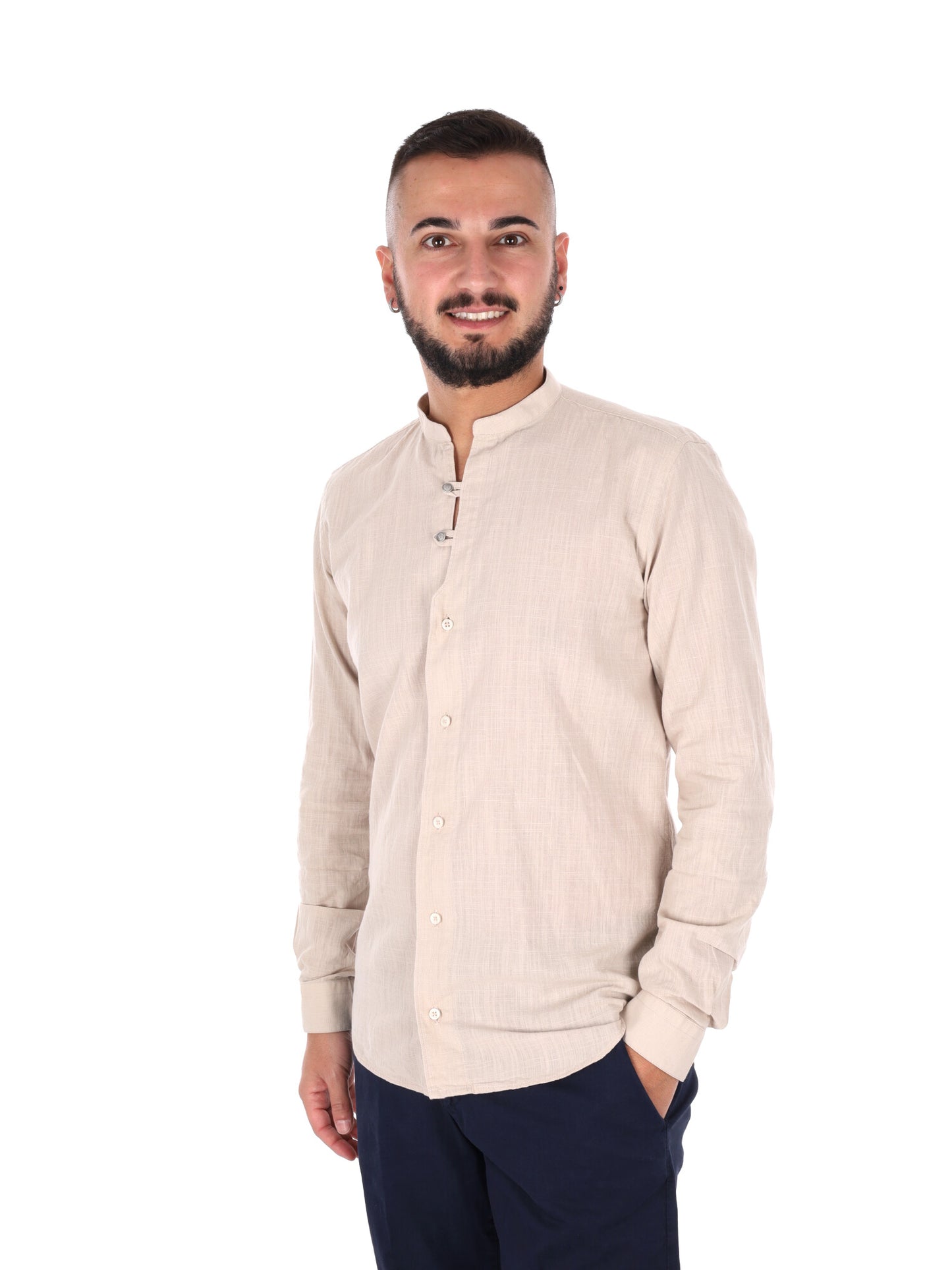 Camicia uomo Fiaccola Corea beige in cotone classica