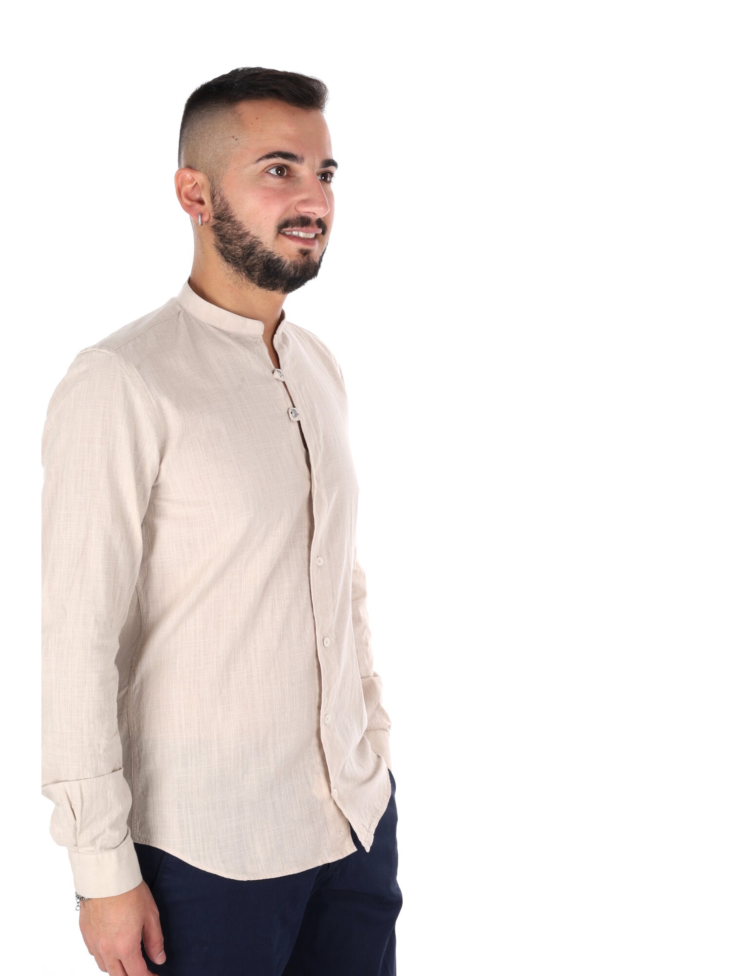 Camicia uomo Fiaccola Corea beige in cotone classica