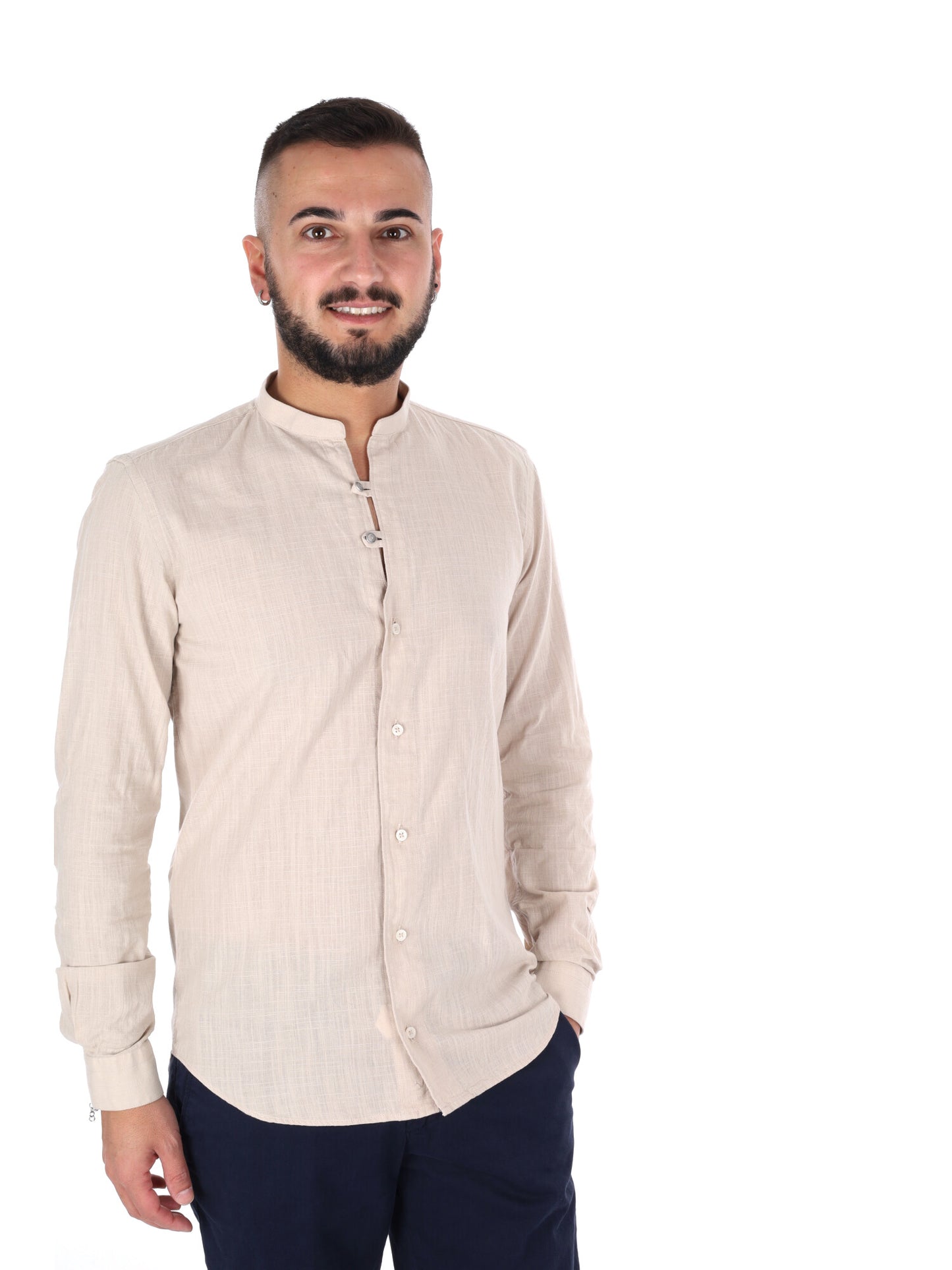 Camicia uomo Fiaccola Corea beige in cotone classica