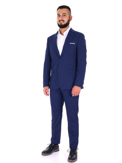 Abito da uomo FB blu elegante con motivo a quadri per la primavera-estate