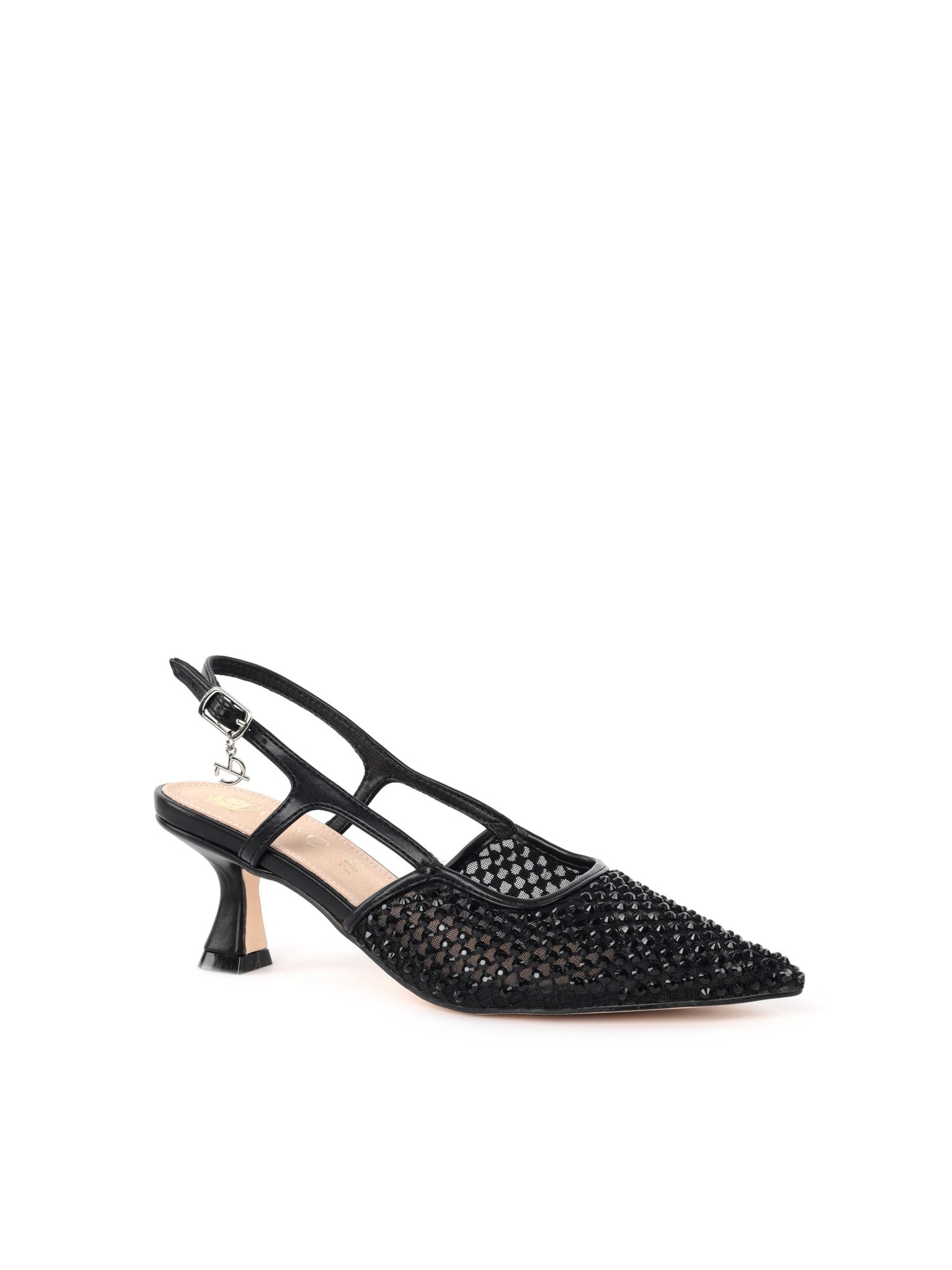 Eleganti décolleté slingback Clyo' nere con tacco a clessidra e strass