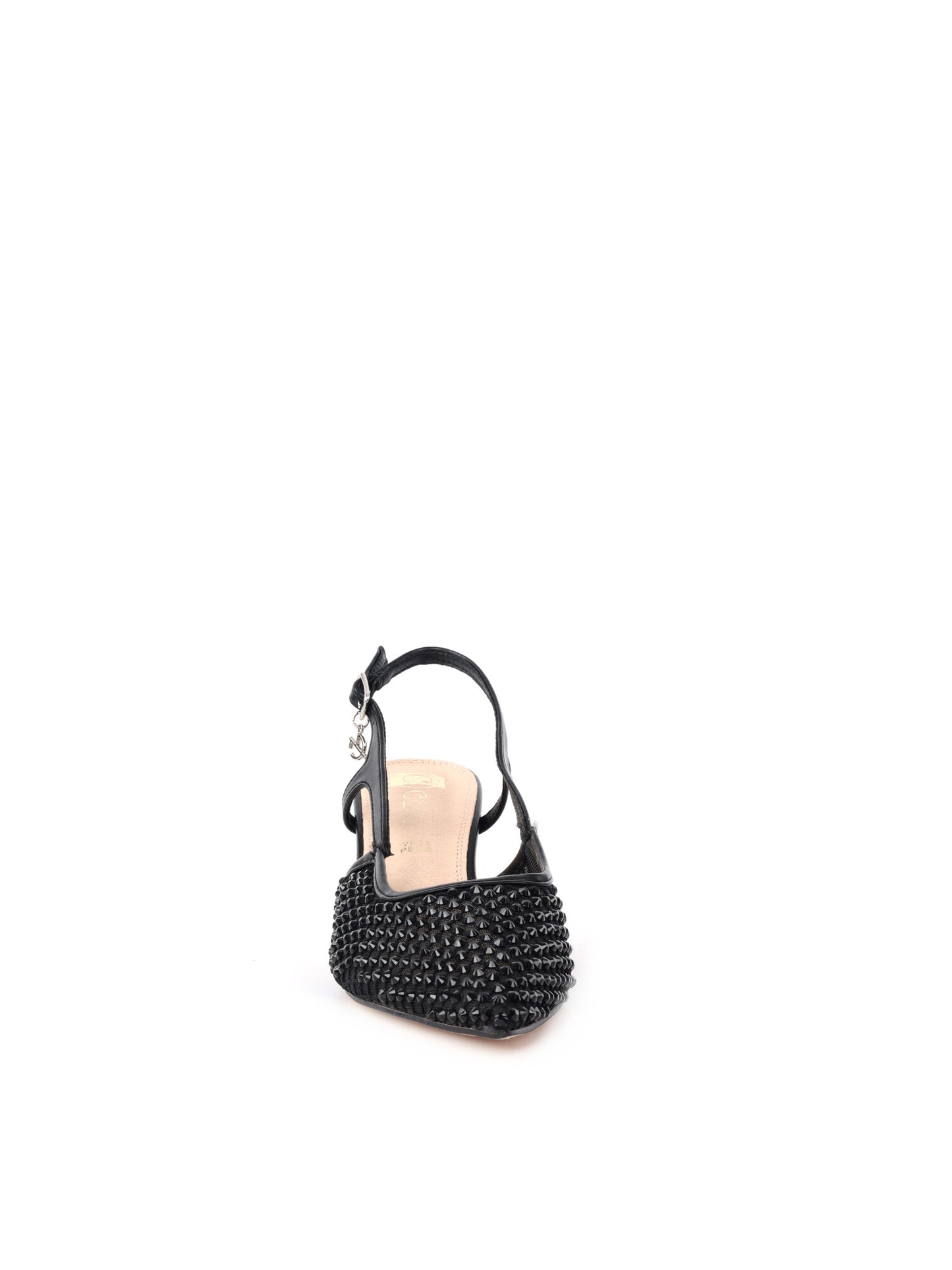 Eleganti décolleté slingback Clyo' nere con tacco a clessidra e strass