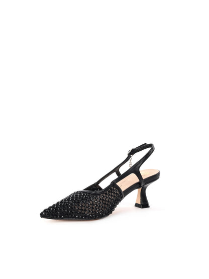 Eleganti décolleté slingback Clyo' nere con tacco a clessidra e strass