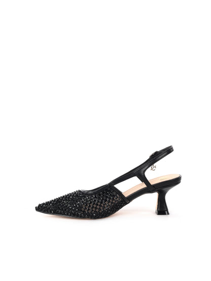 Eleganti décolleté slingback Clyo' nere con tacco a clessidra e strass