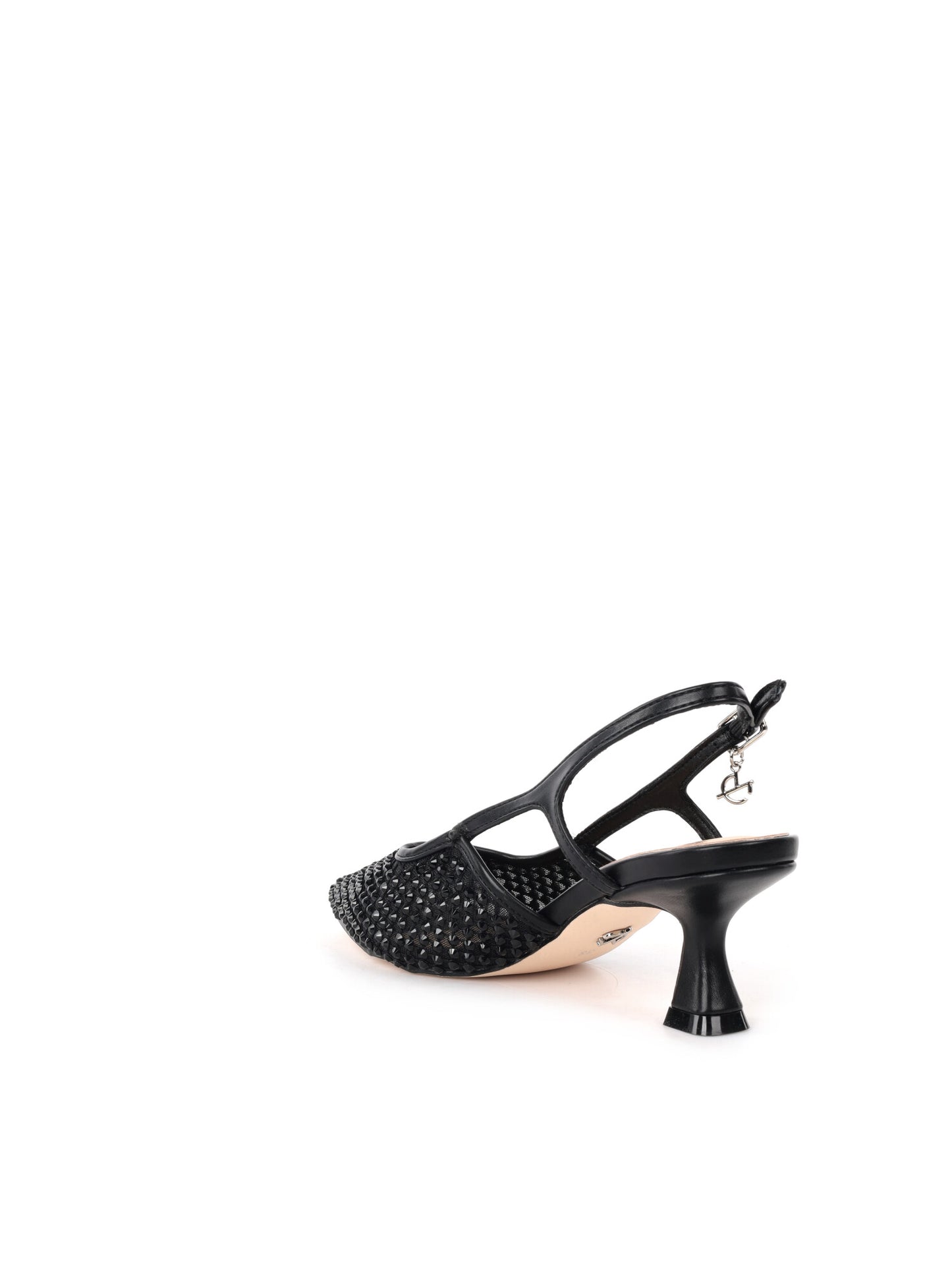 Eleganti décolleté slingback Clyo' nere con tacco a clessidra e strass