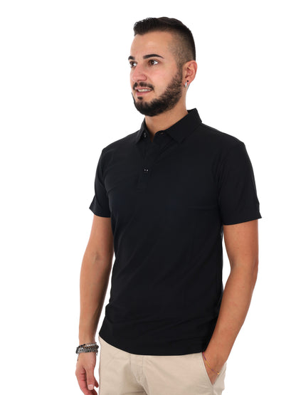 Polo Gianni Lupo da uomo nera in tessuto leggero