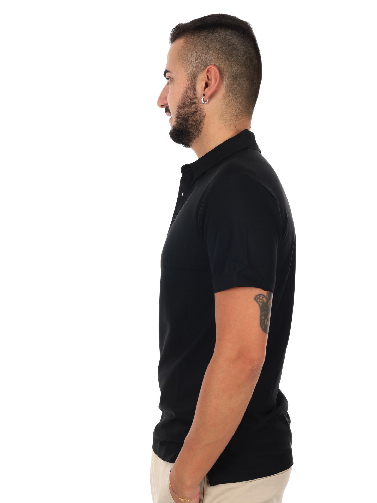 Polo Gianni Lupo da uomo nera in tessuto leggero