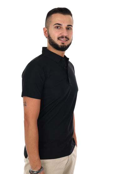 Polo Gianni Lupo da uomo nera in tessuto leggero