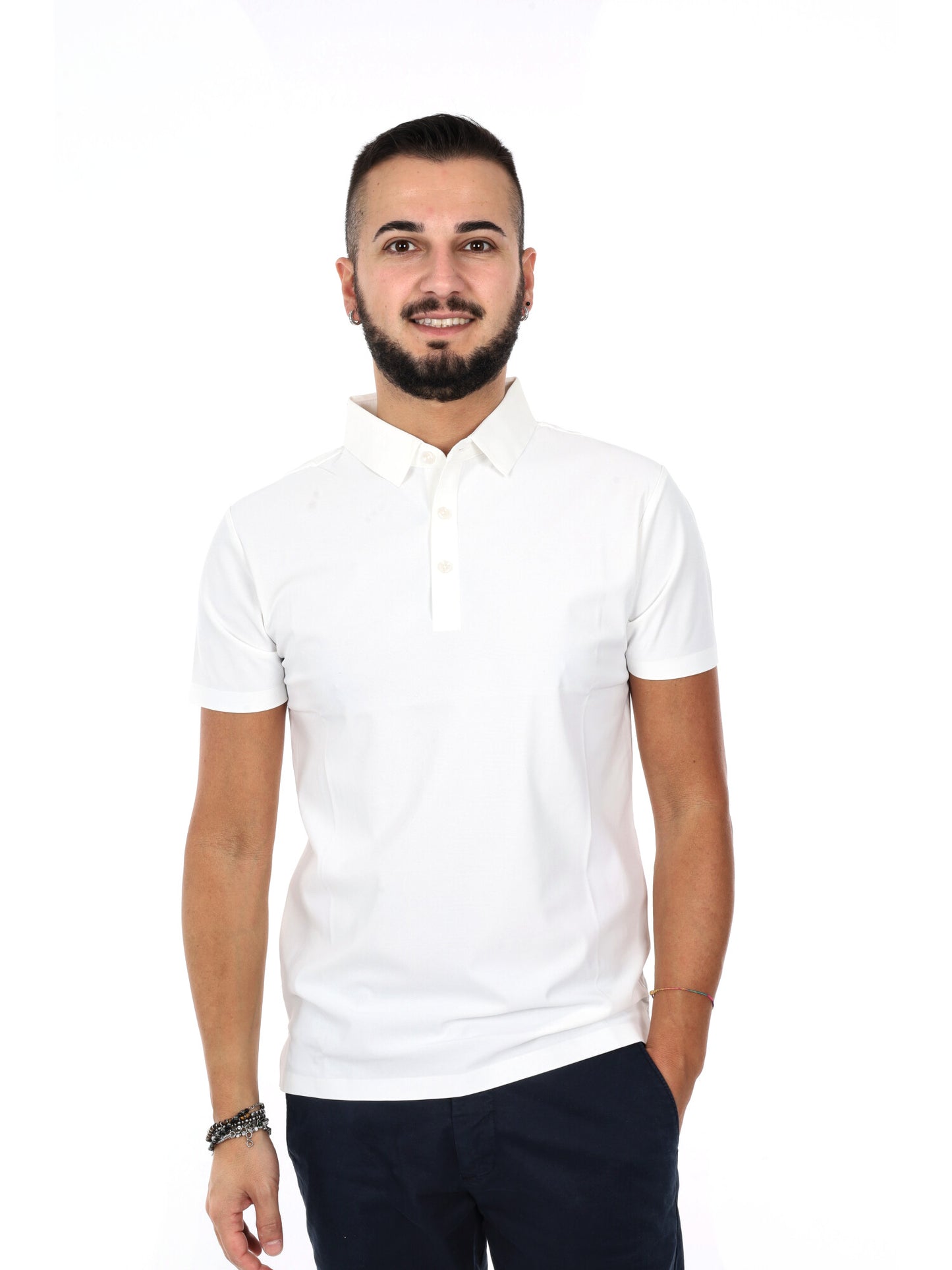 Polo da uomo Gianni Lupo bianca athleisure in tessuto stretch
