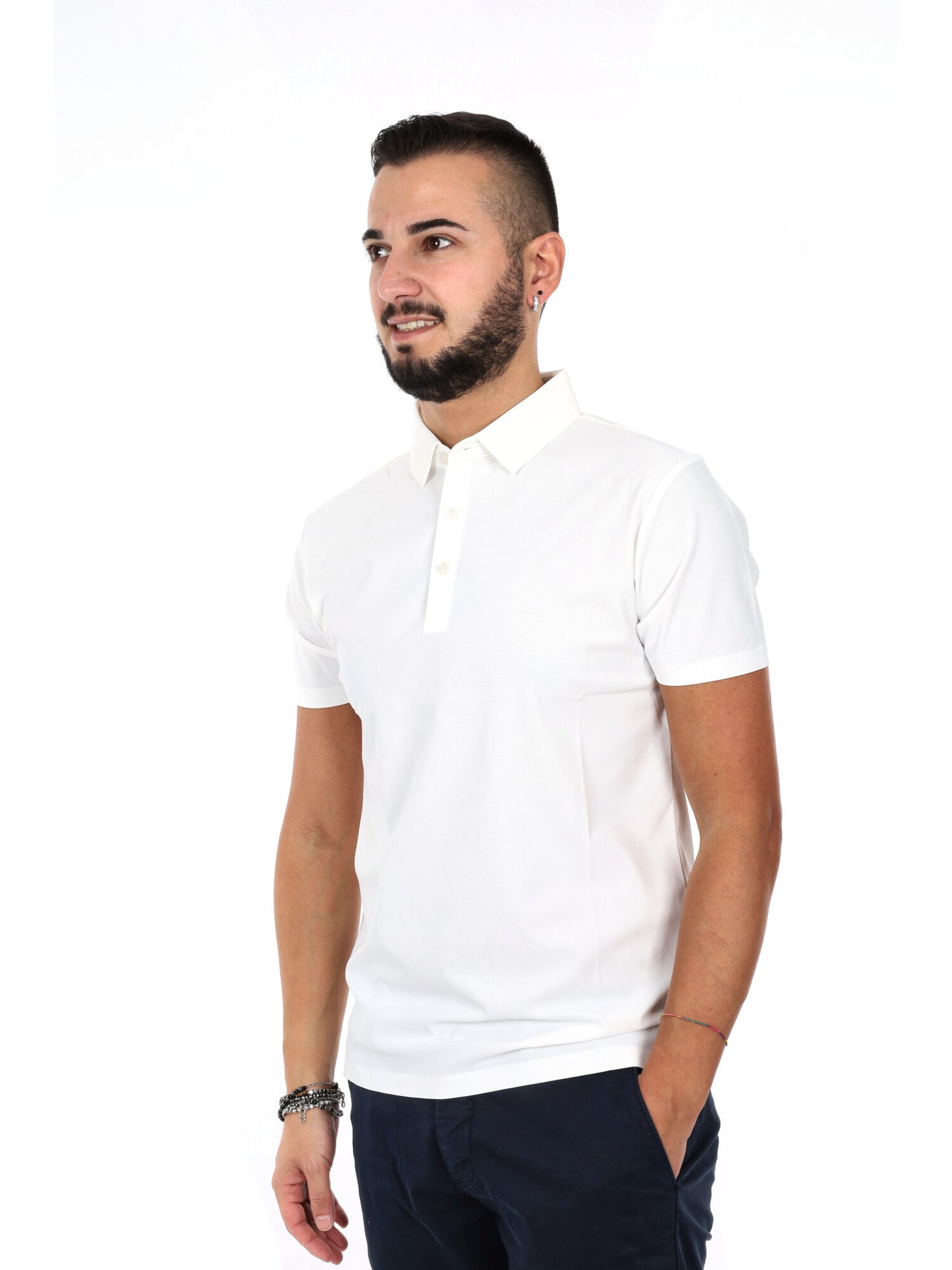 Polo da uomo Gianni Lupo bianca athleisure in tessuto stretch
