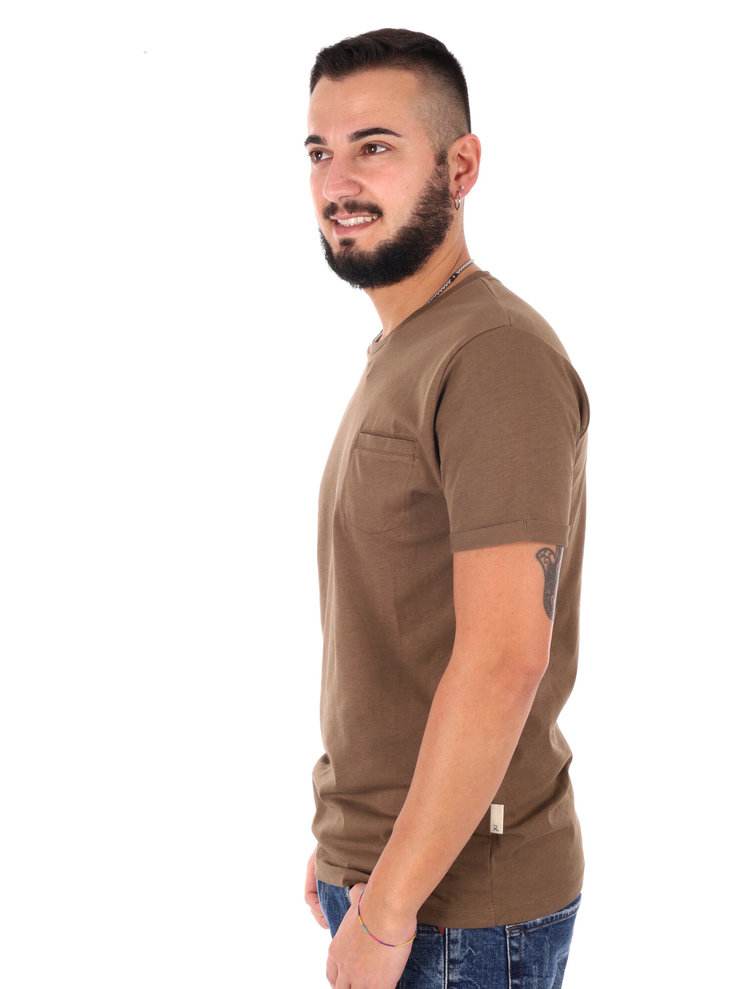 Gianni Lupo T-shirt slim fit uomo kaki con taschino
