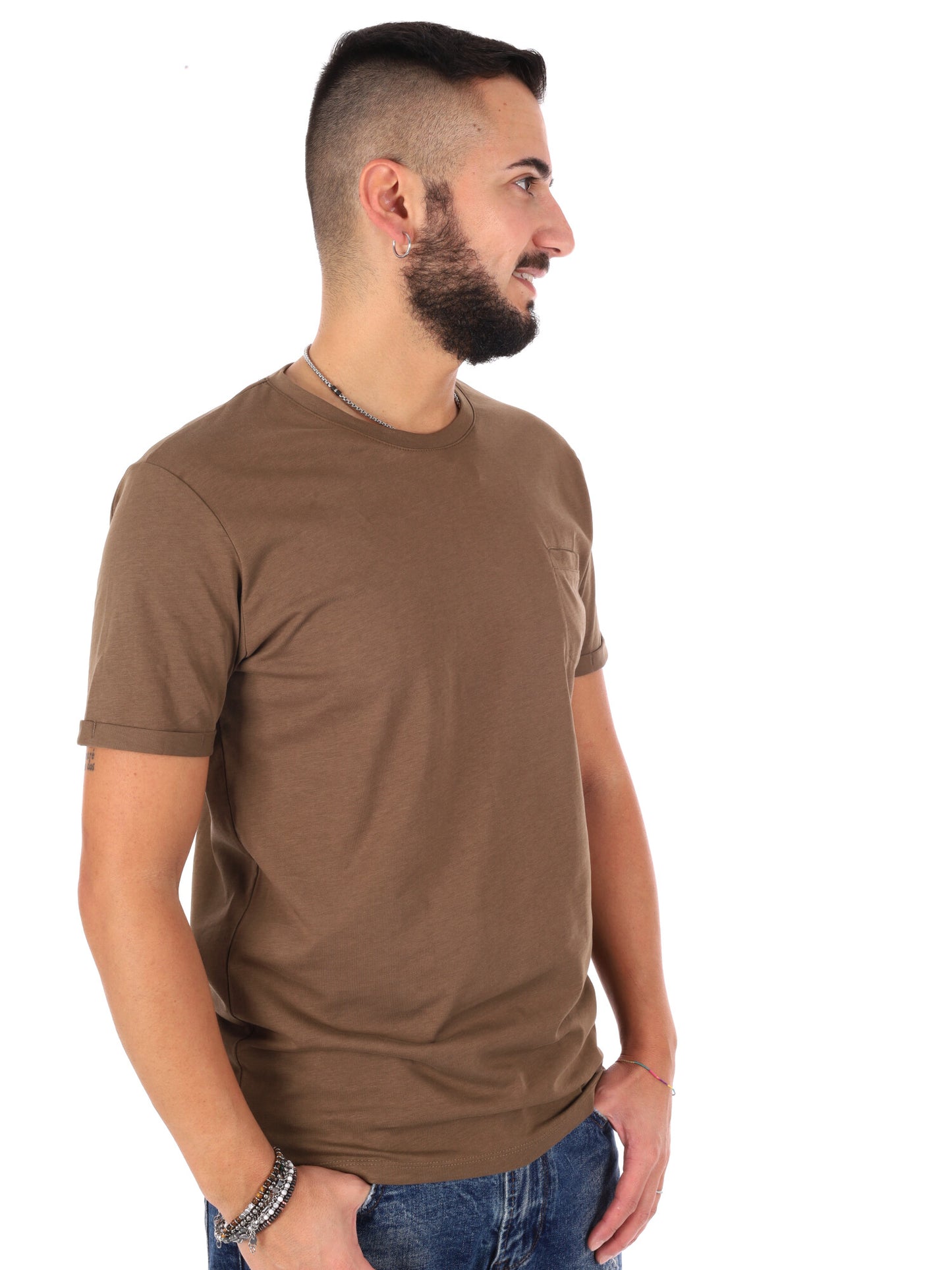 Gianni Lupo T-shirt slim fit uomo kaki con taschino