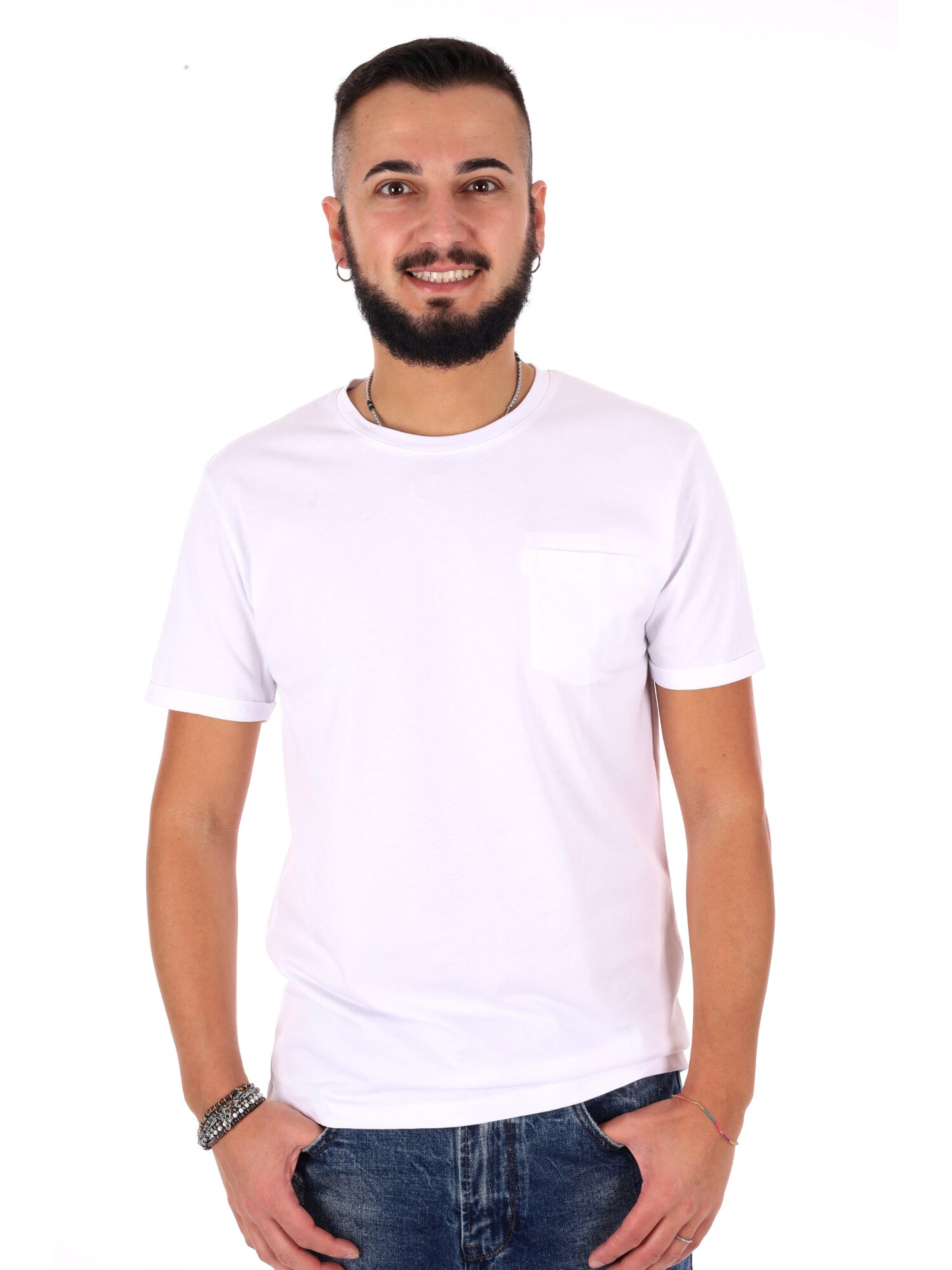 T-shirt maniche corte da uomo bianca con taschino Gianni Lupo