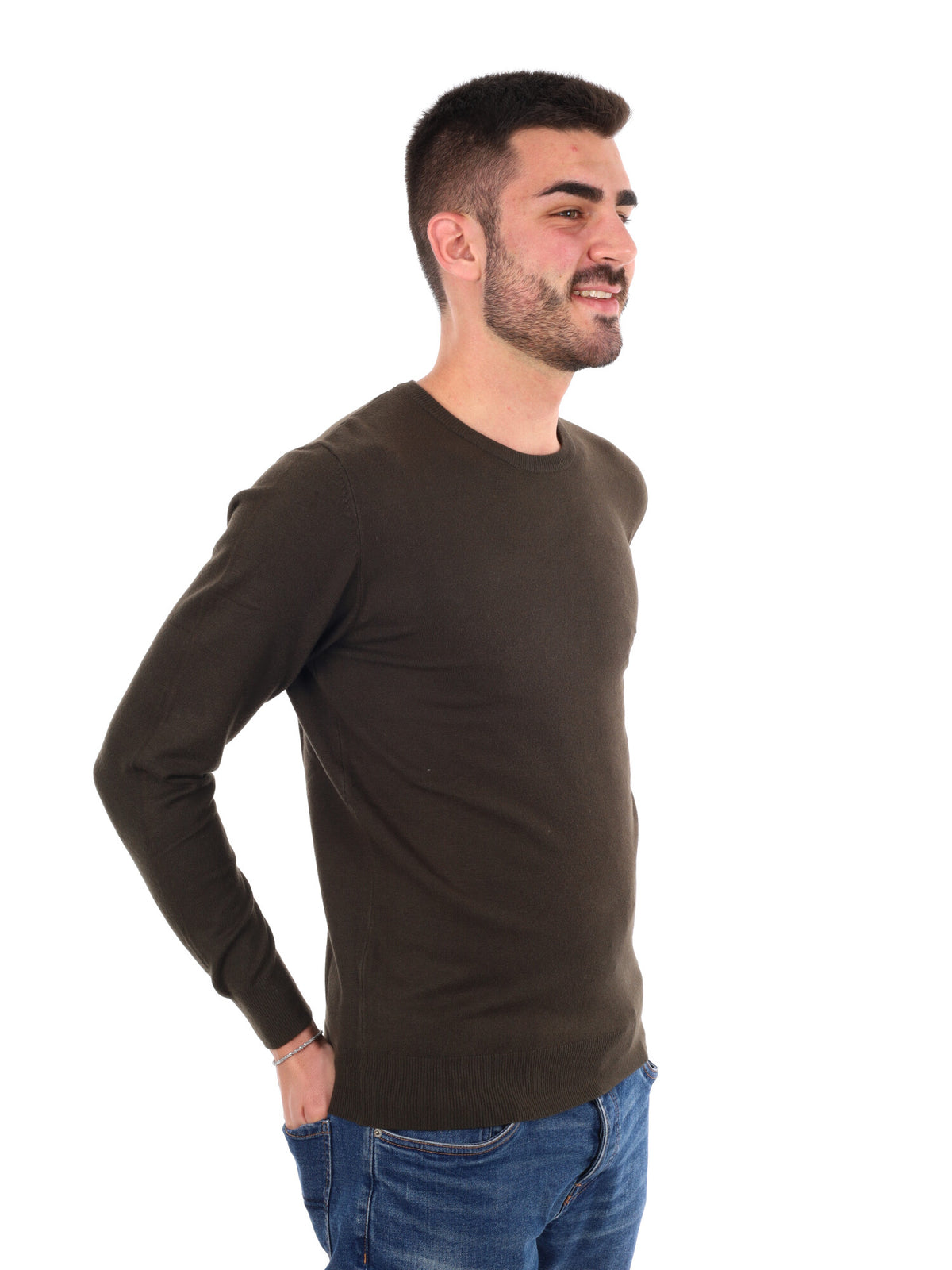 Gianni lupo girocoll maglia da uomo verde militare