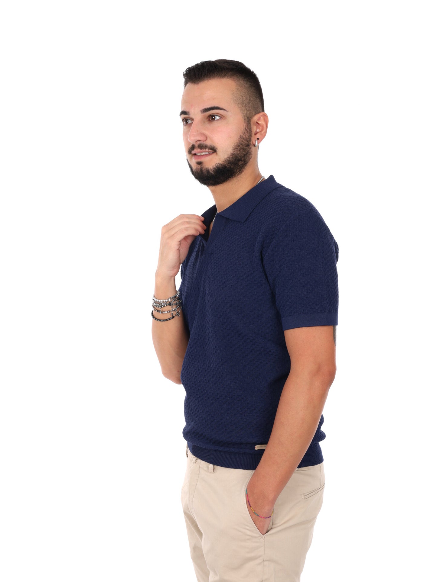 Polo Gianni Lupo in maglia blu da uomo con scollo a V