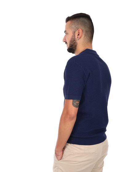 Polo Gianni Lupo in maglia blu da uomo con scollo a V