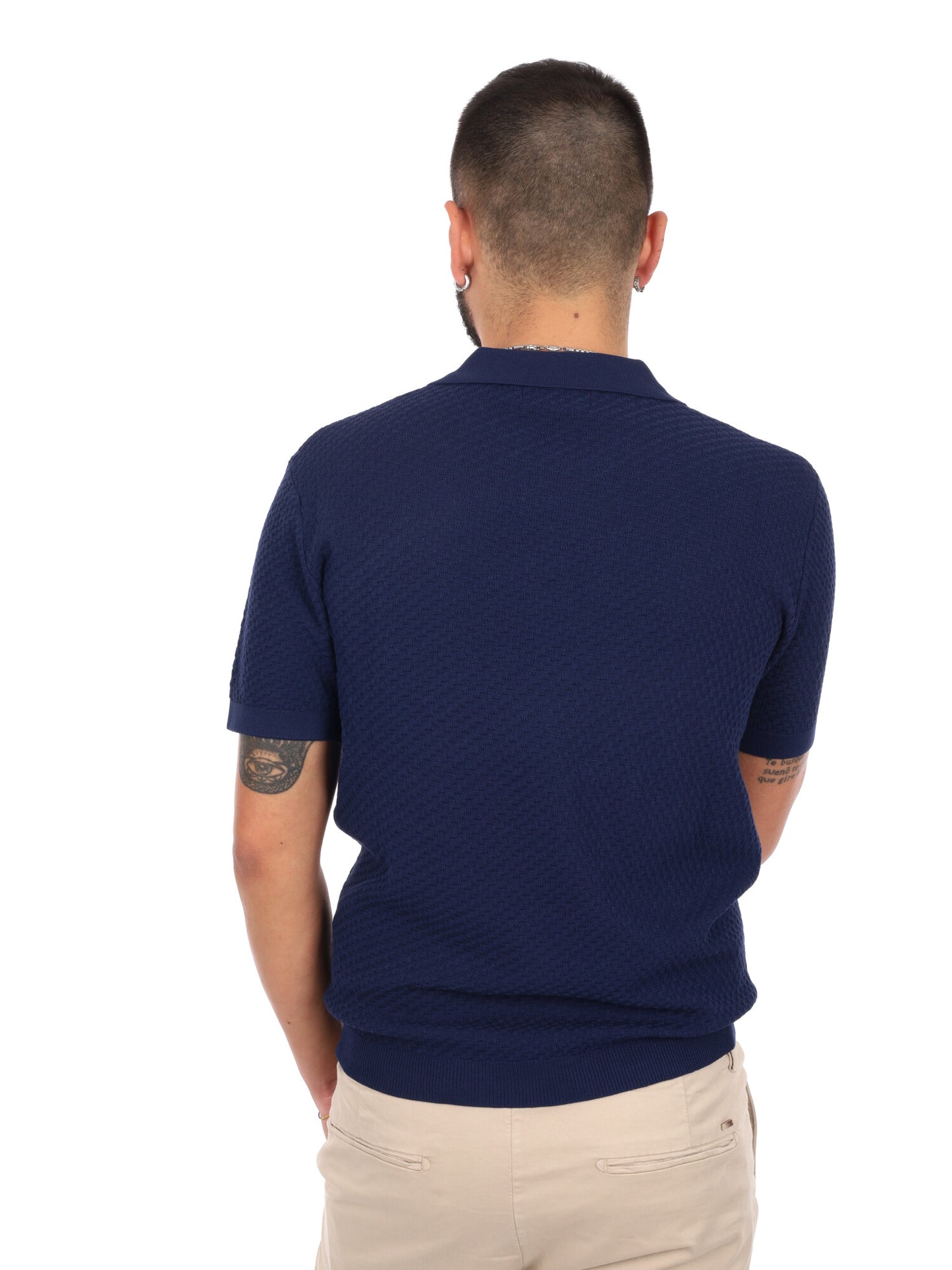 Polo Gianni Lupo in maglia blu da uomo con scollo a V