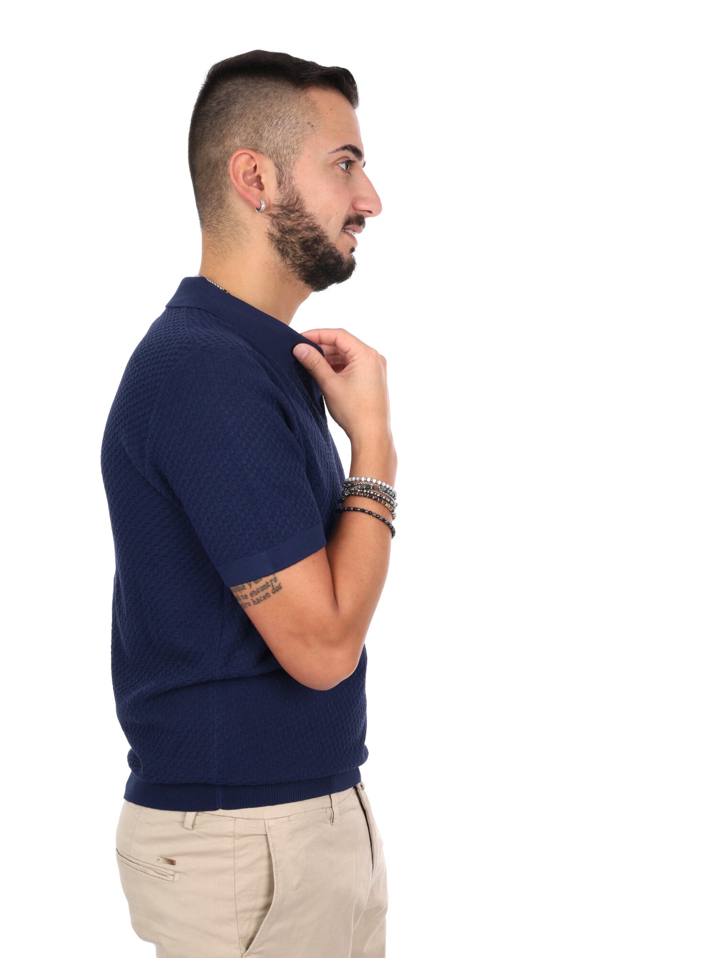 Polo Gianni Lupo in maglia blu da uomo con scollo a V