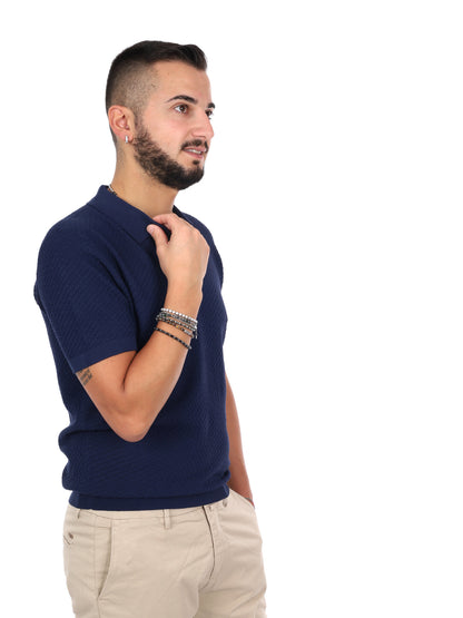 Polo Gianni Lupo in maglia blu da uomo con scollo a V