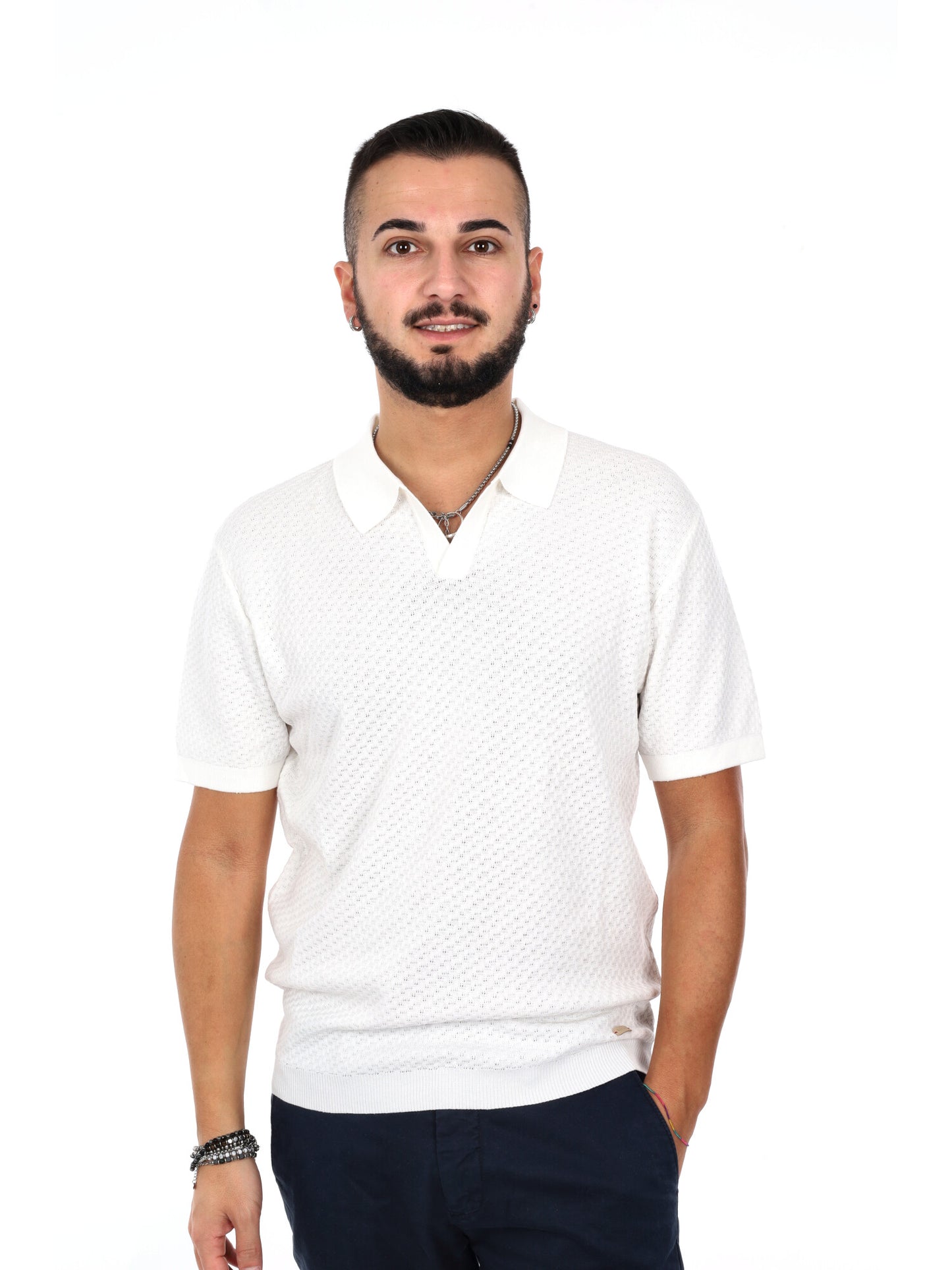 Gianni Lupo polo in maglia bianca da uomo per il tempo libero