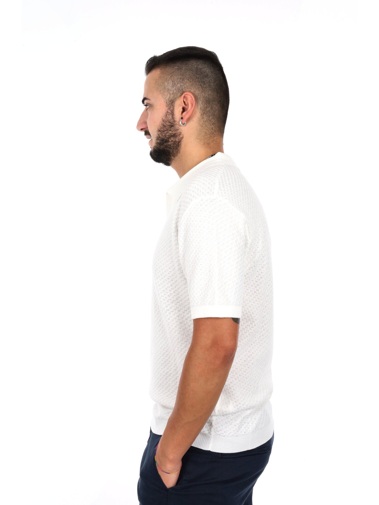 Gianni Lupo polo in maglia bianca da uomo per il tempo libero