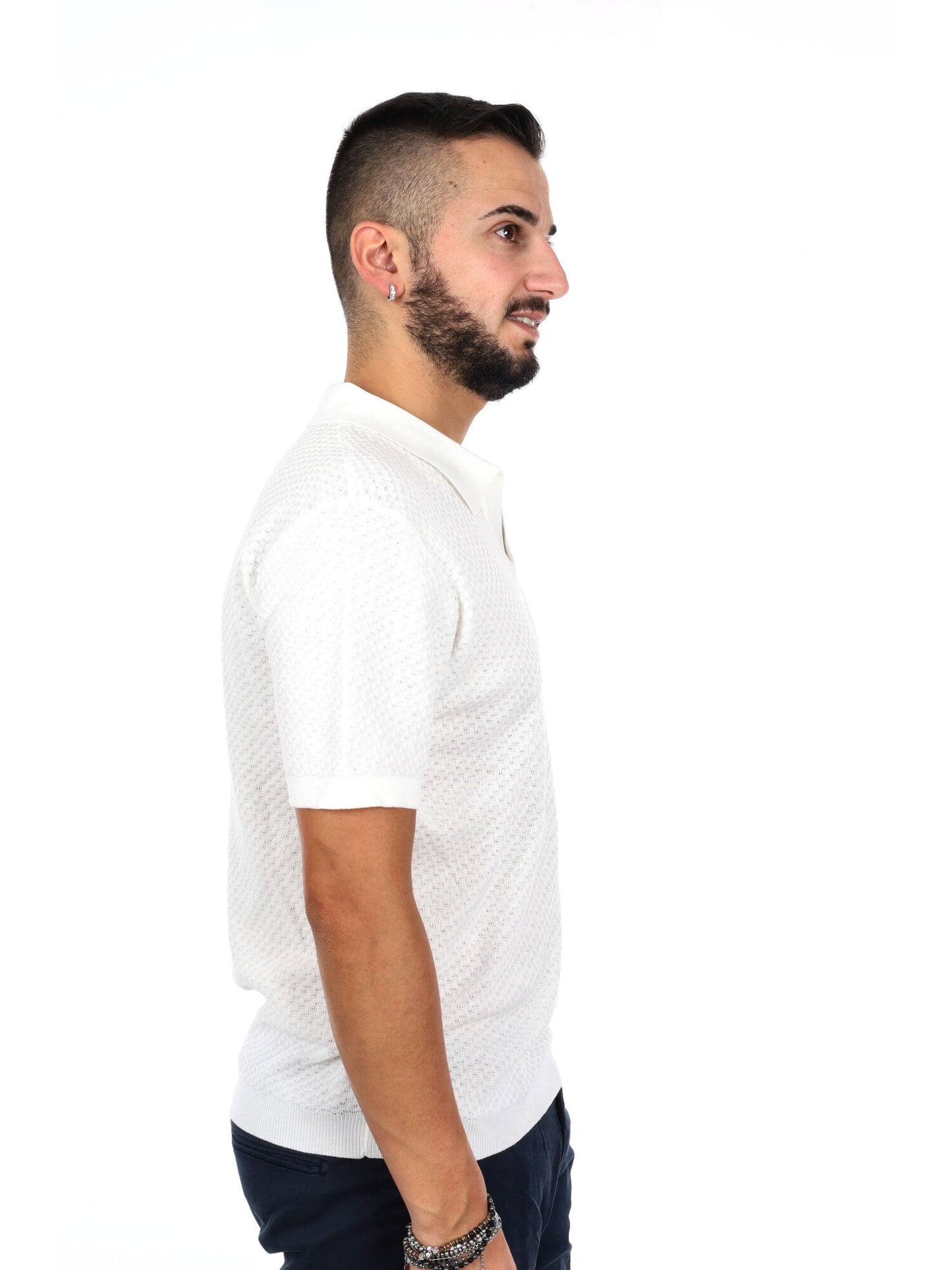 Gianni Lupo polo in maglia bianca da uomo per il tempo libero