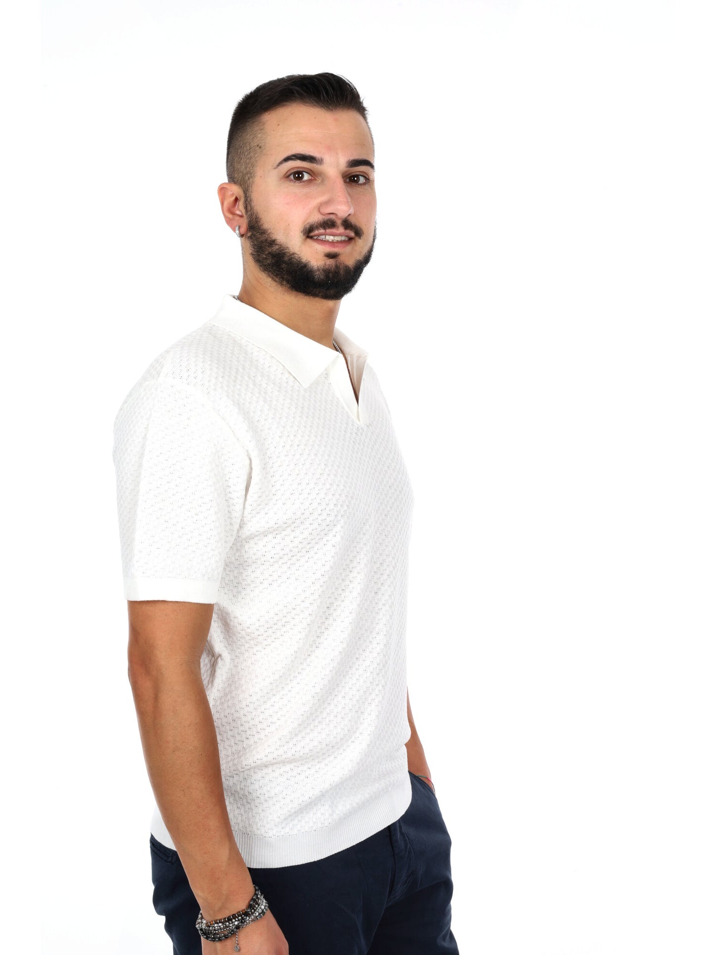 Gianni Lupo polo in maglia bianca da uomo per il tempo libero