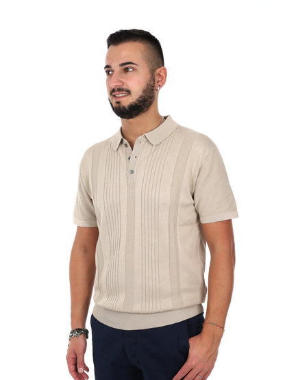 Polo uomo Gianni Lupo beige in maglia lavorata elegante e traspirante