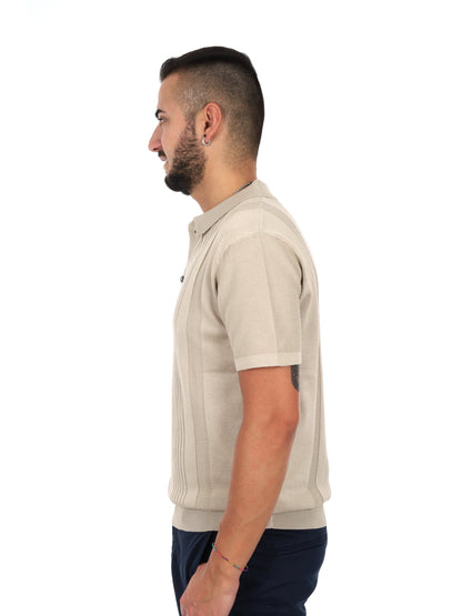 Polo uomo Gianni Lupo beige in maglia lavorata elegante e traspirante