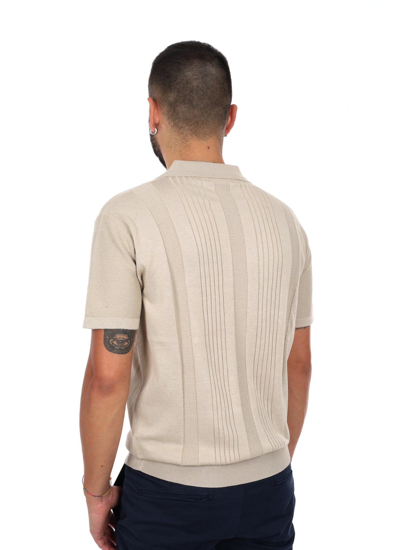 Polo uomo Gianni Lupo beige in maglia lavorata elegante e traspirante