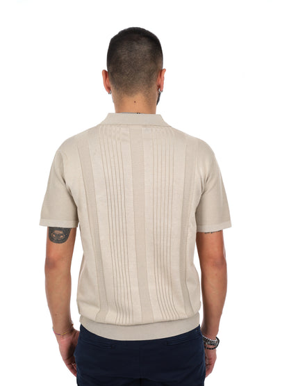 Polo uomo Gianni Lupo beige in maglia lavorata elegante e traspirante