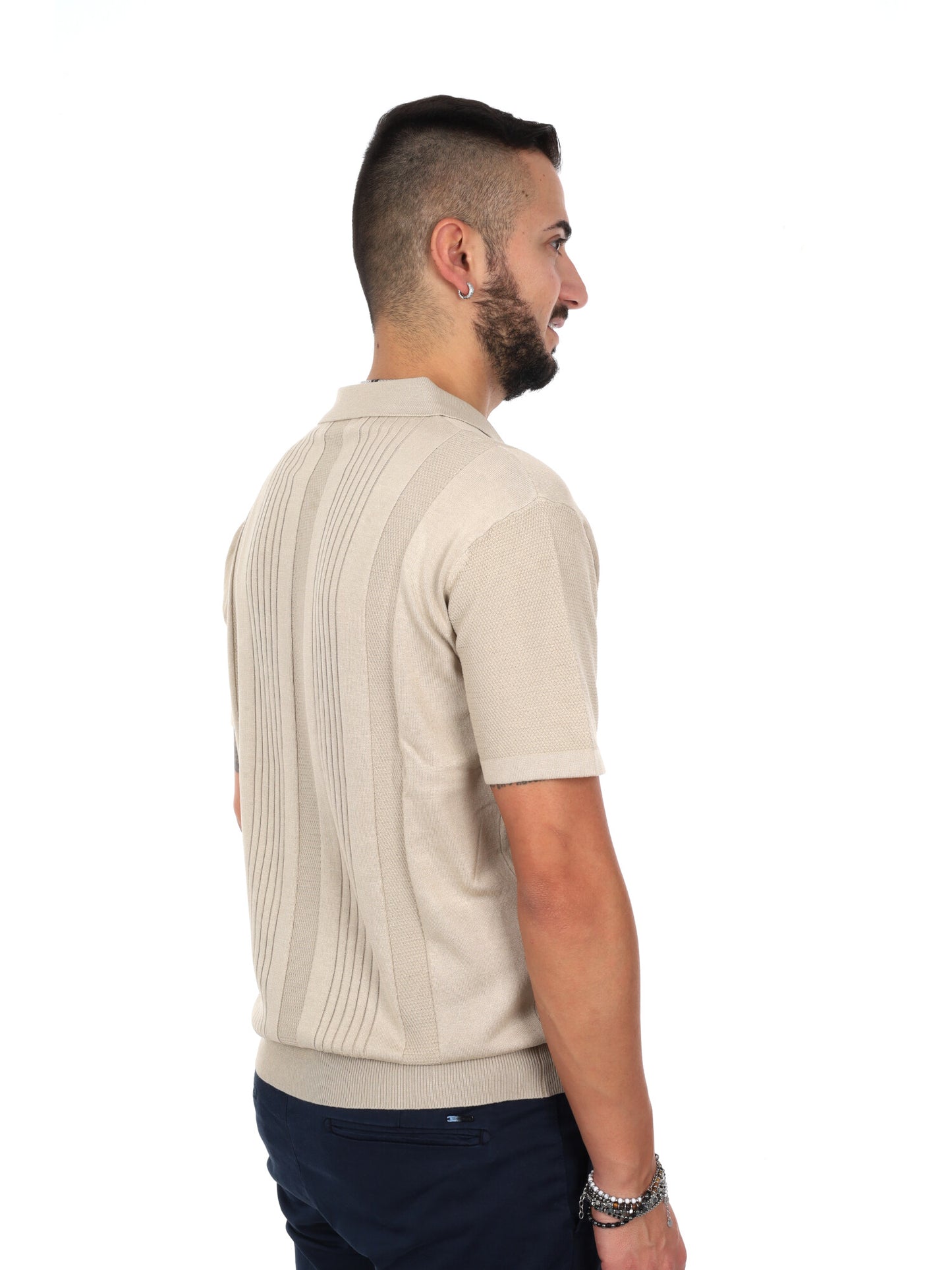 Polo uomo Gianni Lupo beige in maglia lavorata elegante e traspirante