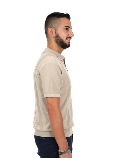 Polo uomo Gianni Lupo beige in maglia lavorata elegante e traspirante