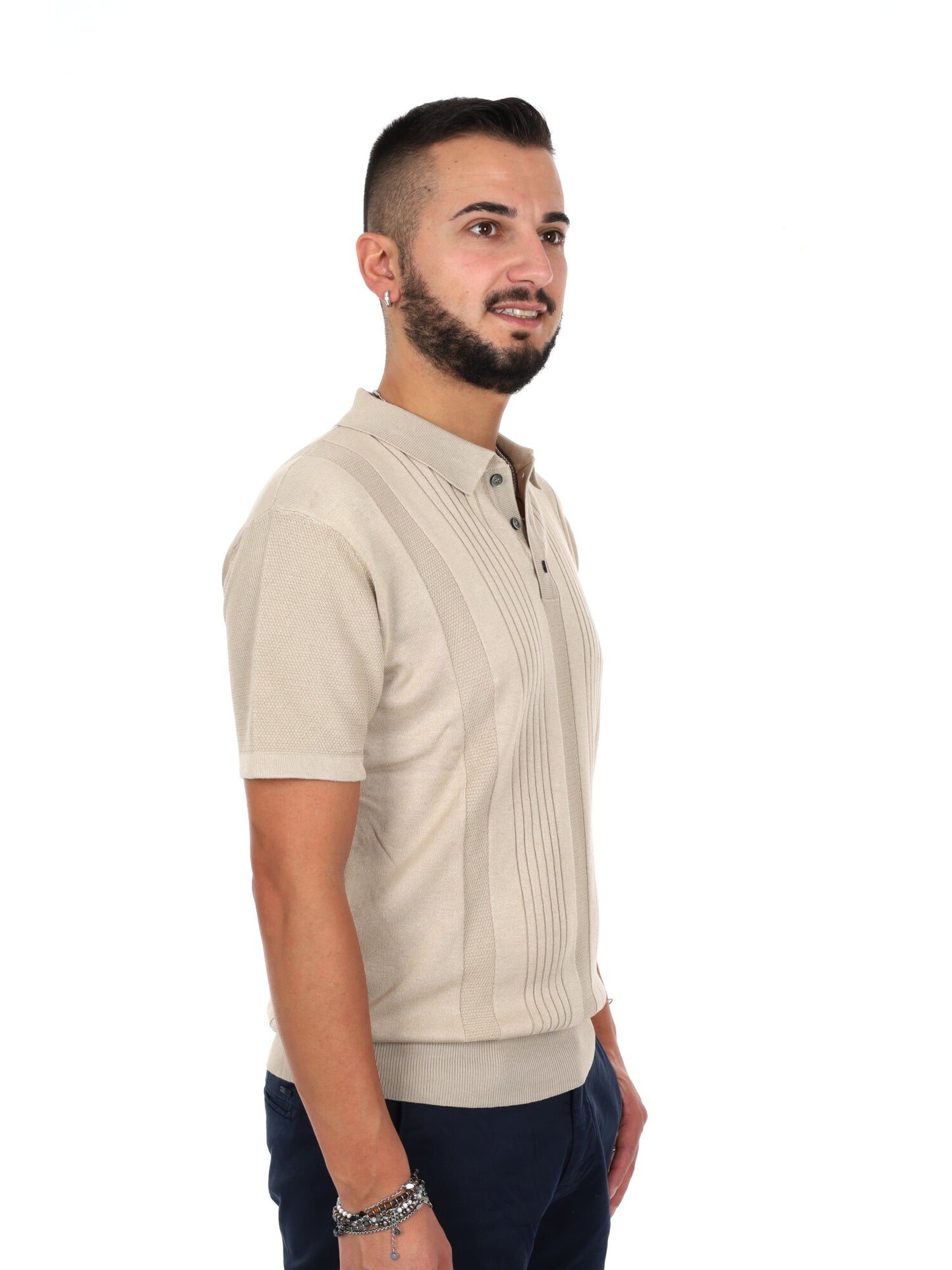 Polo uomo Gianni Lupo beige in maglia lavorata elegante e traspirante