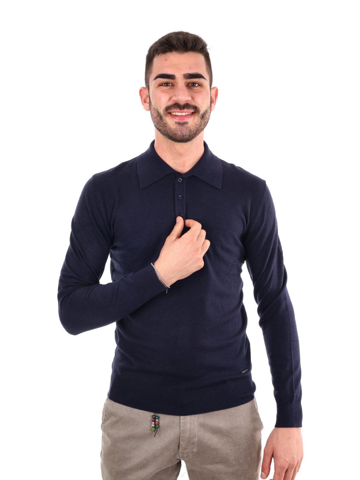 GIANNI LUPO POLO MANICA LUNGA DA UOMO BLU