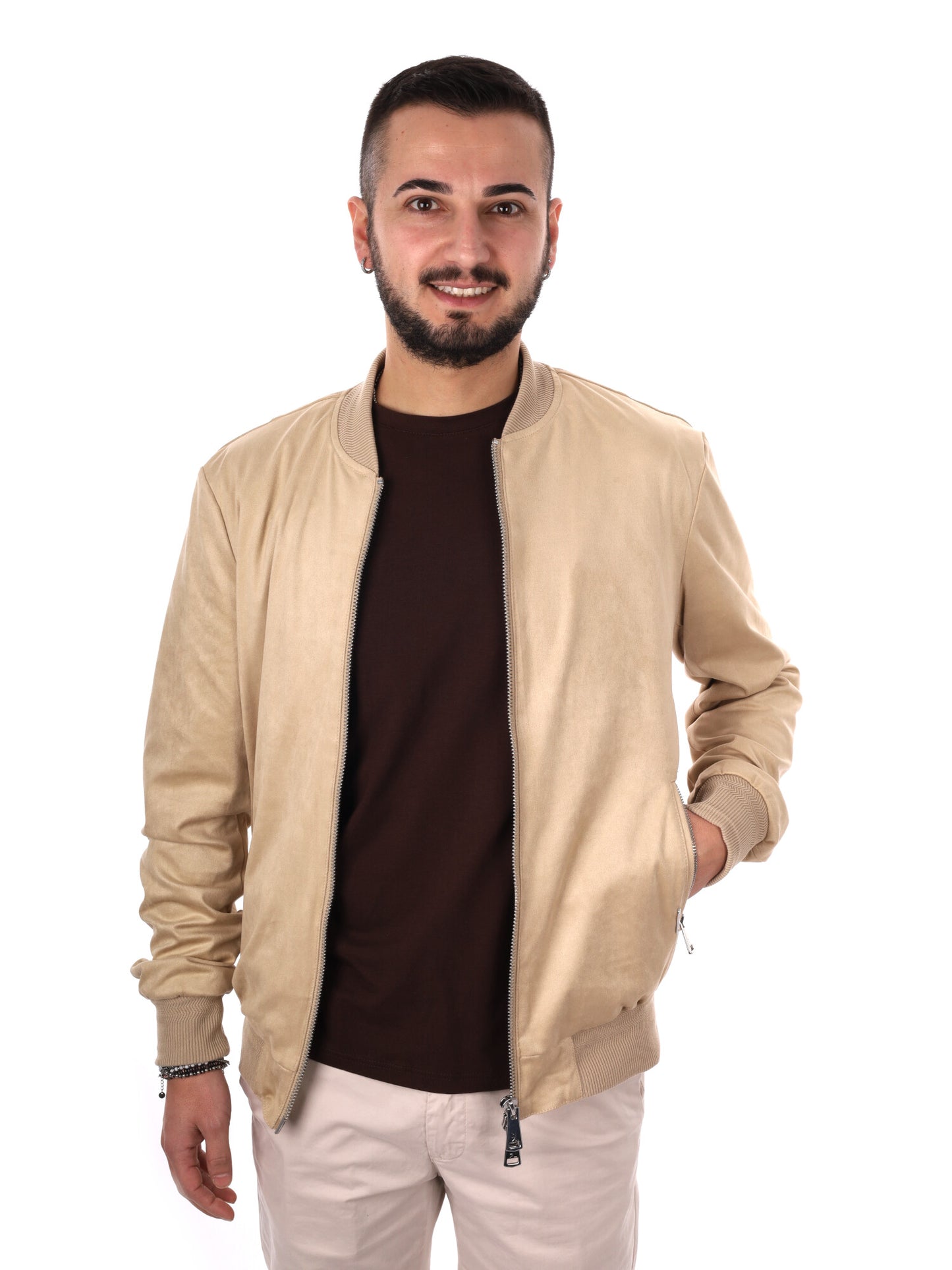 Giubbino bomber scamosciato Gianni Lupo da uomo beige