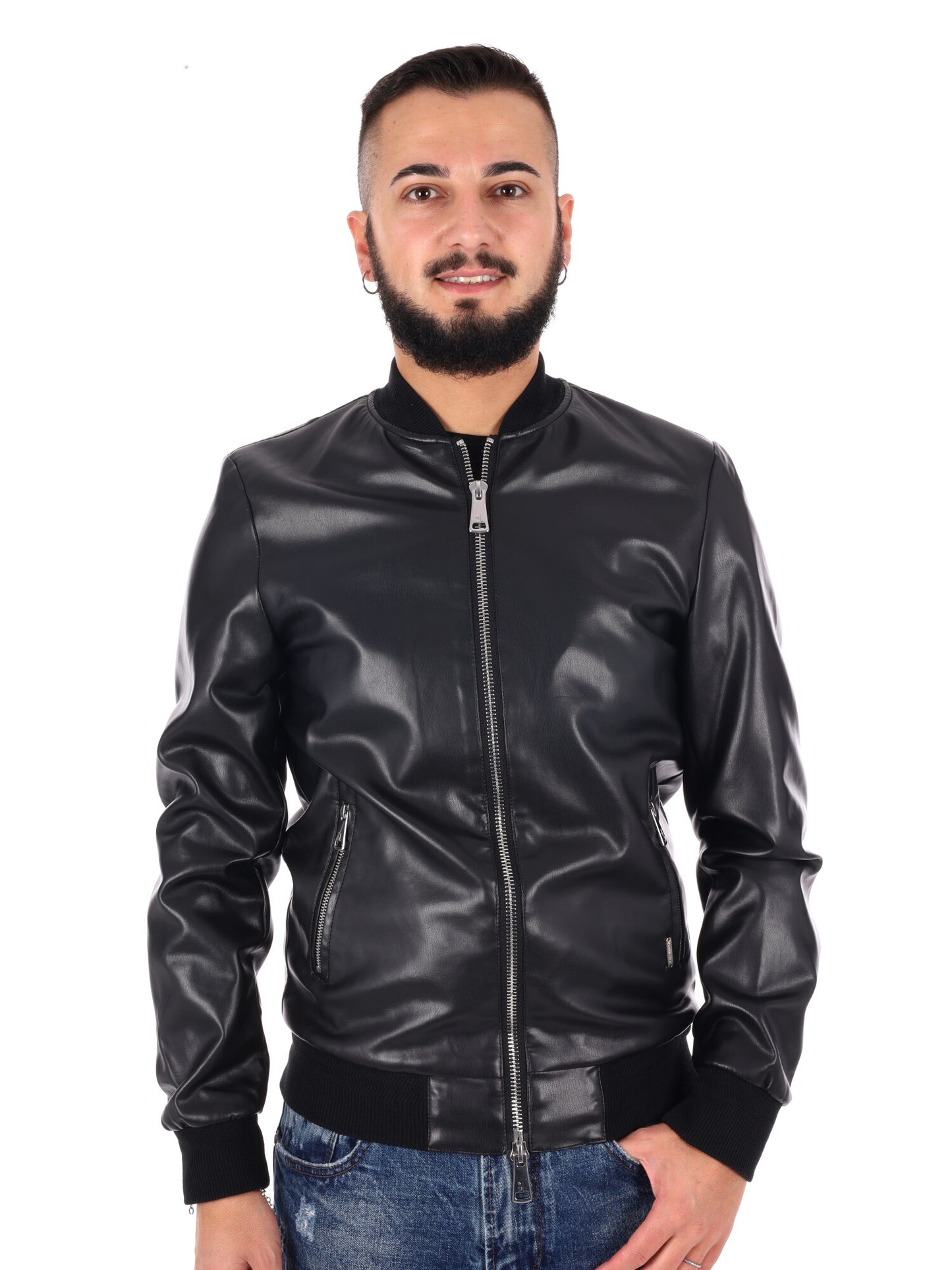 Giubbino bomber da uomo in eco-pelle nero Gianni Lupo